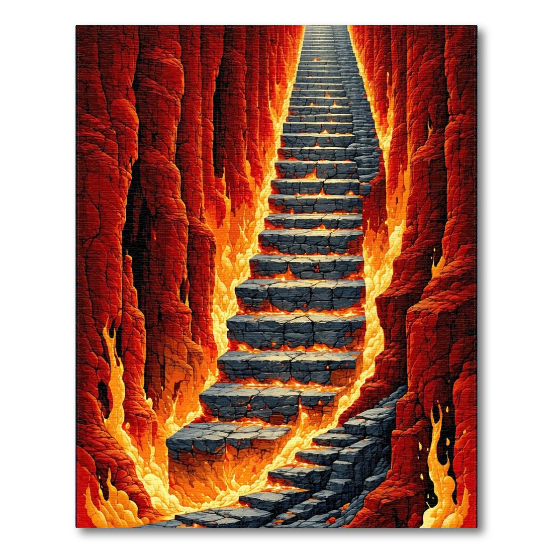 Fiery Red Staircase Dramatic Rug(Red)