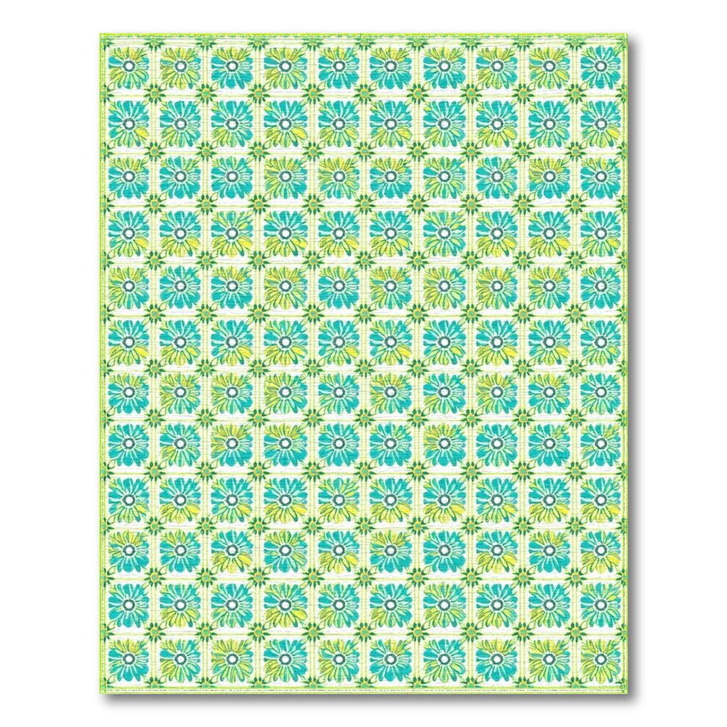 Fresh Teal Lime Floral Grid Rug(Teal)