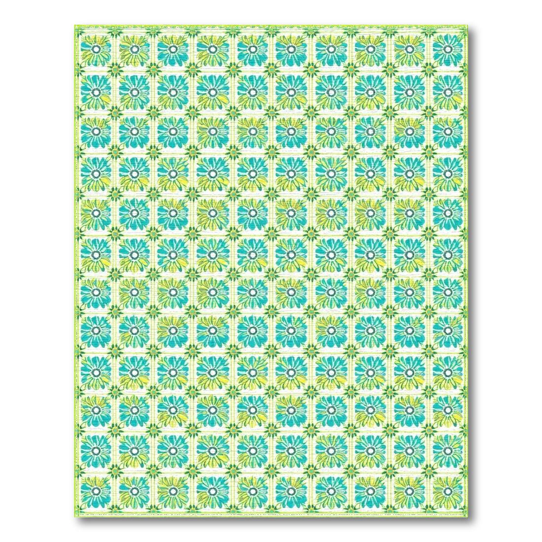 Fresh Teal Lime Floral Grid Rug(Teal)