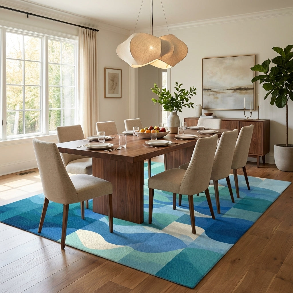 Gradient Blue Abstract Water Waves Rug