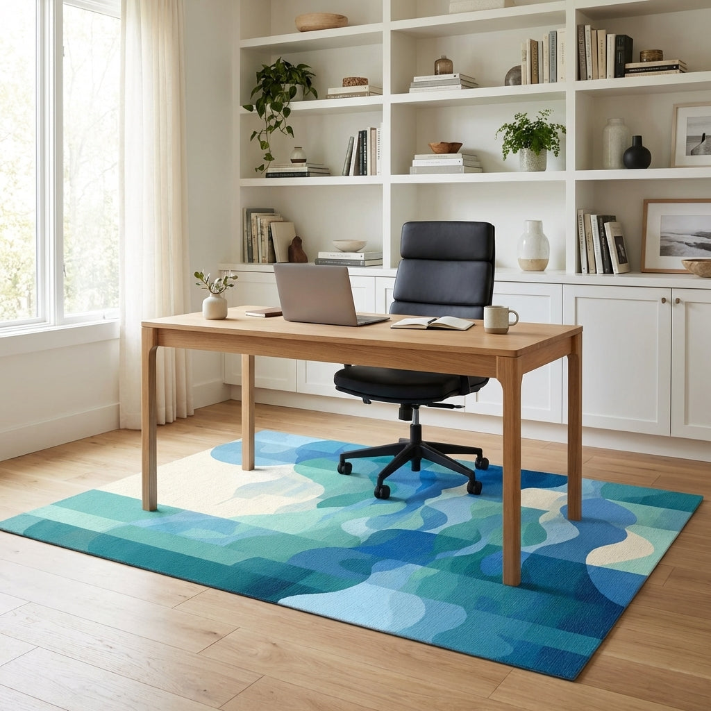 Gradient Blue Abstract Water Waves Rug