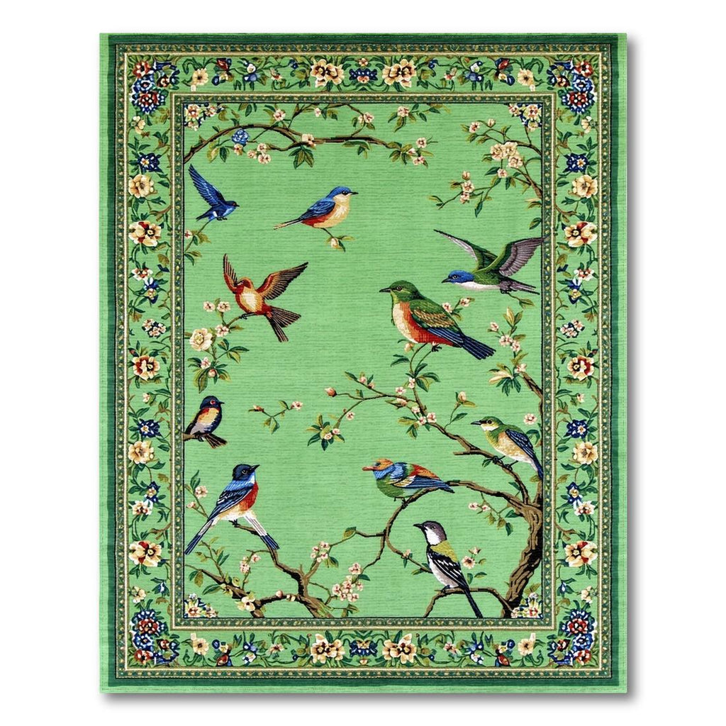 Green Bird Floral Vibrant Rug(Green)