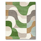 Green Curved Geometric Modern Rug