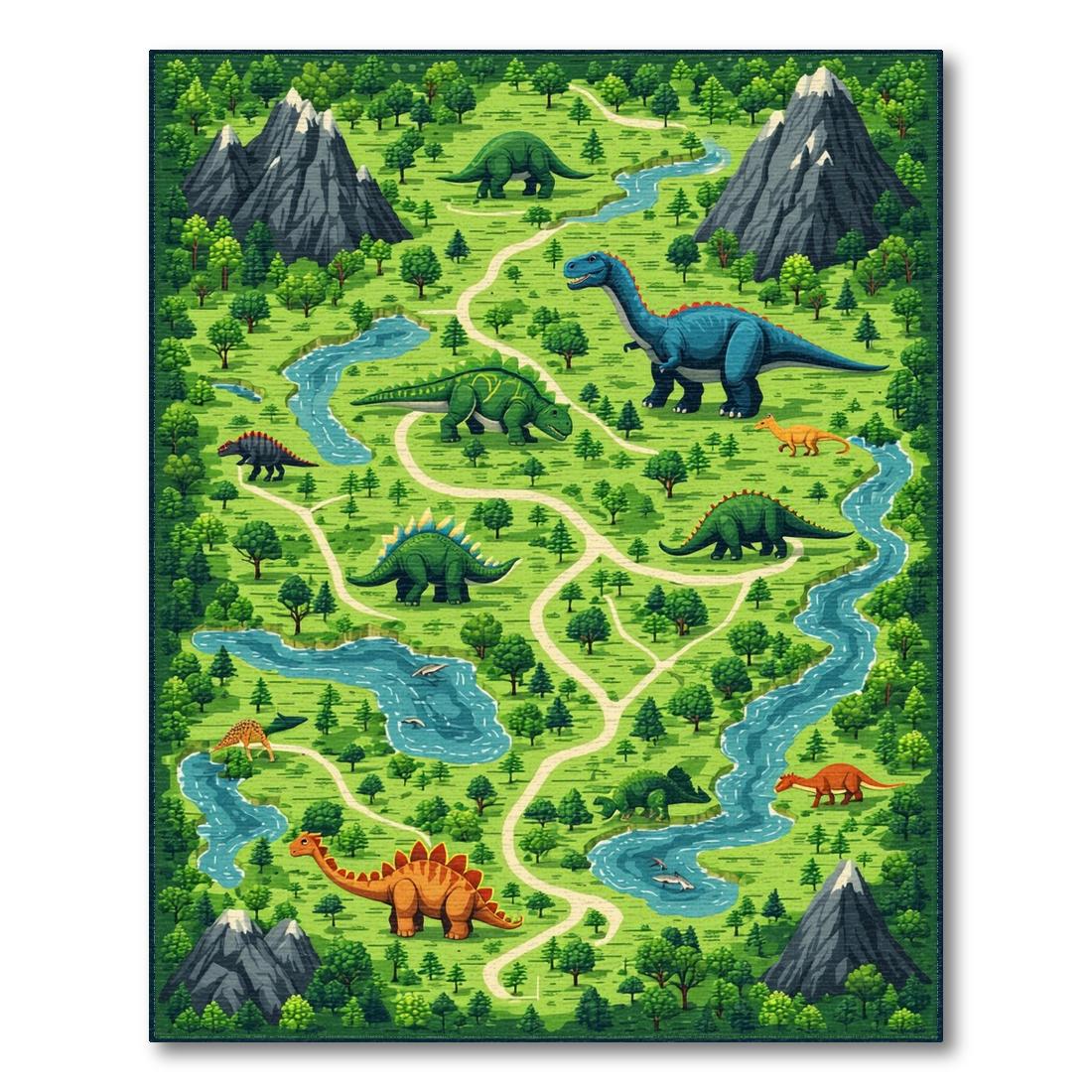 Green Dinosaur Adventure Rug(Green)