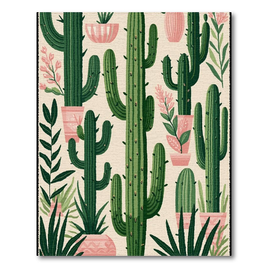 Green & Pink Cactus Cheerful Rug