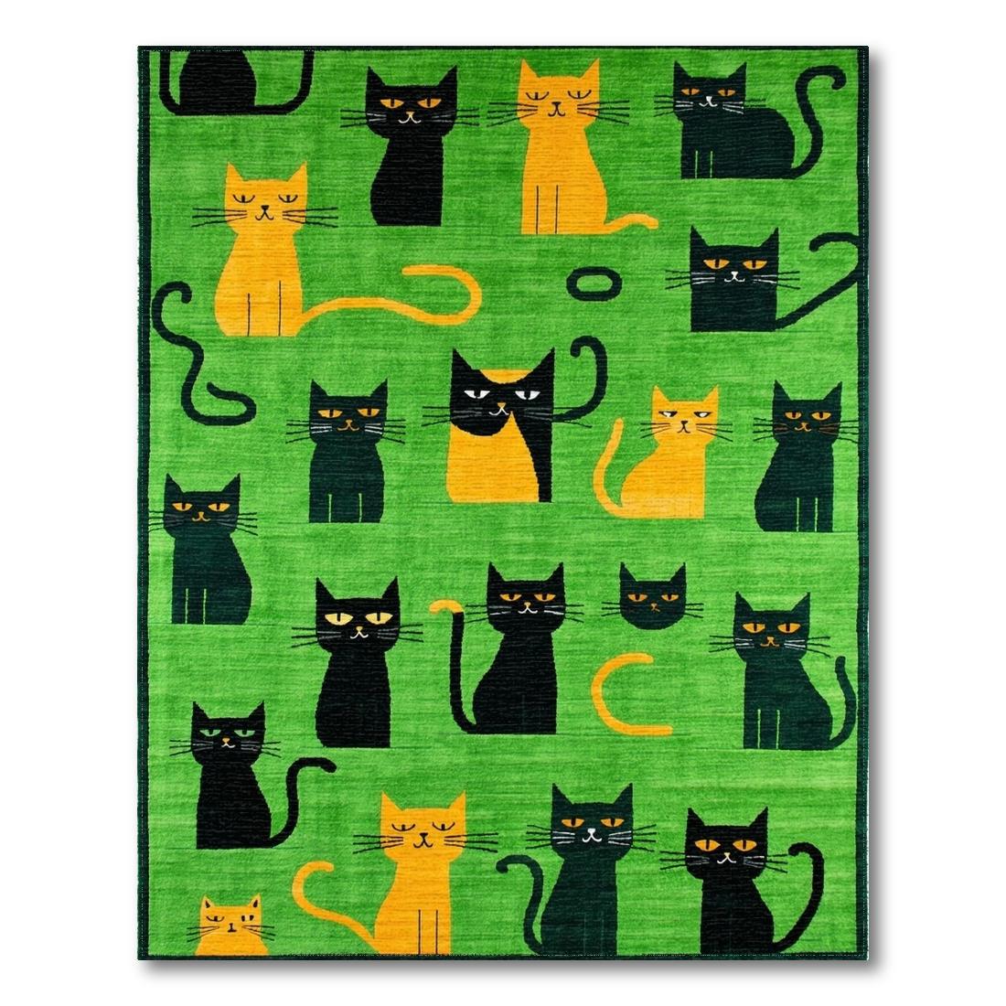 Green Whimsical Cat-Print Rug(Green)