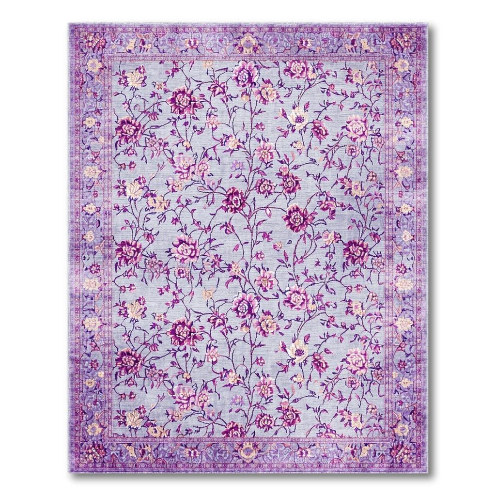 Lavender Blue Floral Romantic Rug(Purple)
