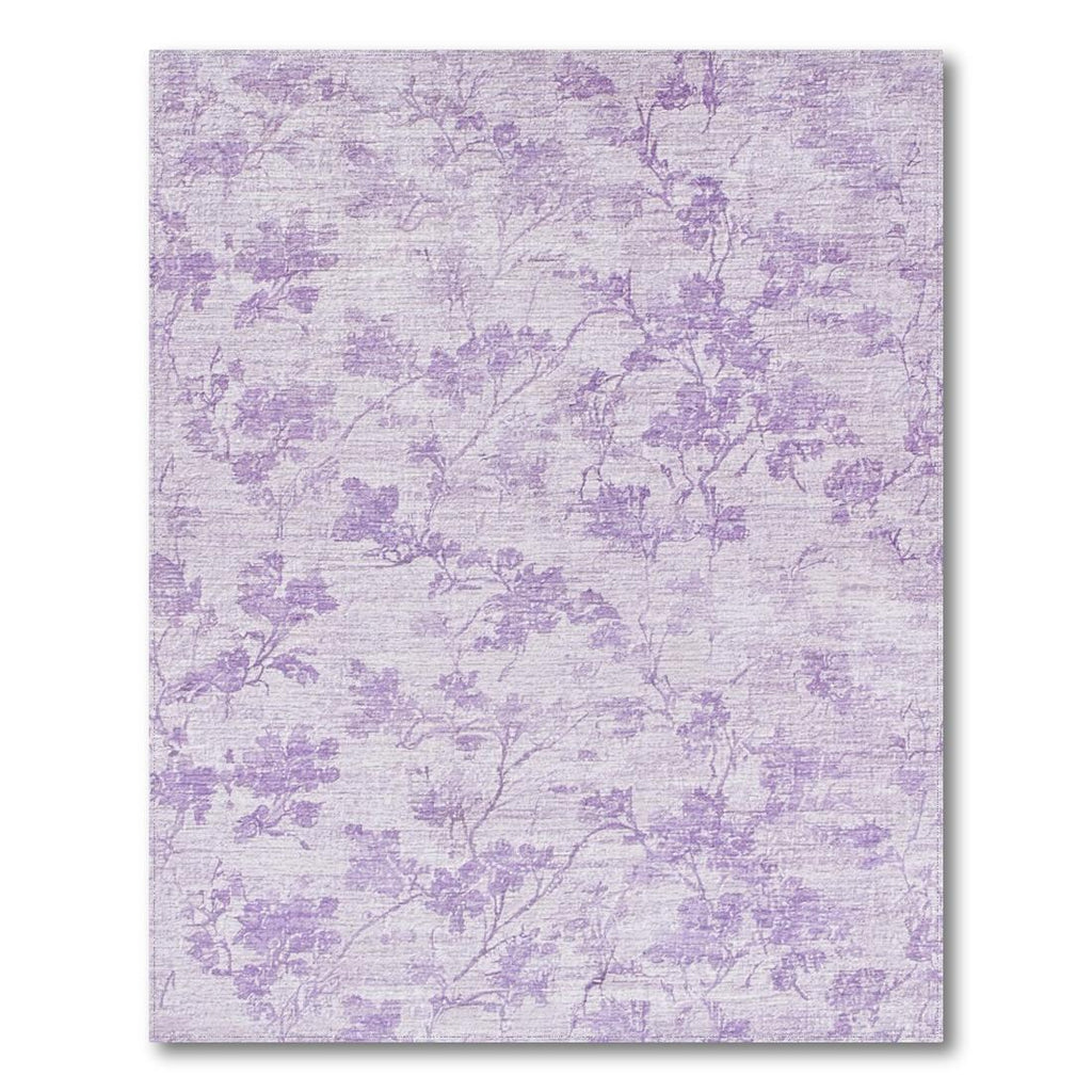 Faded Lavender Distressed Floral Rug