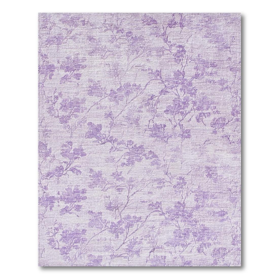 Faded Lavender Distressed Floral Rug