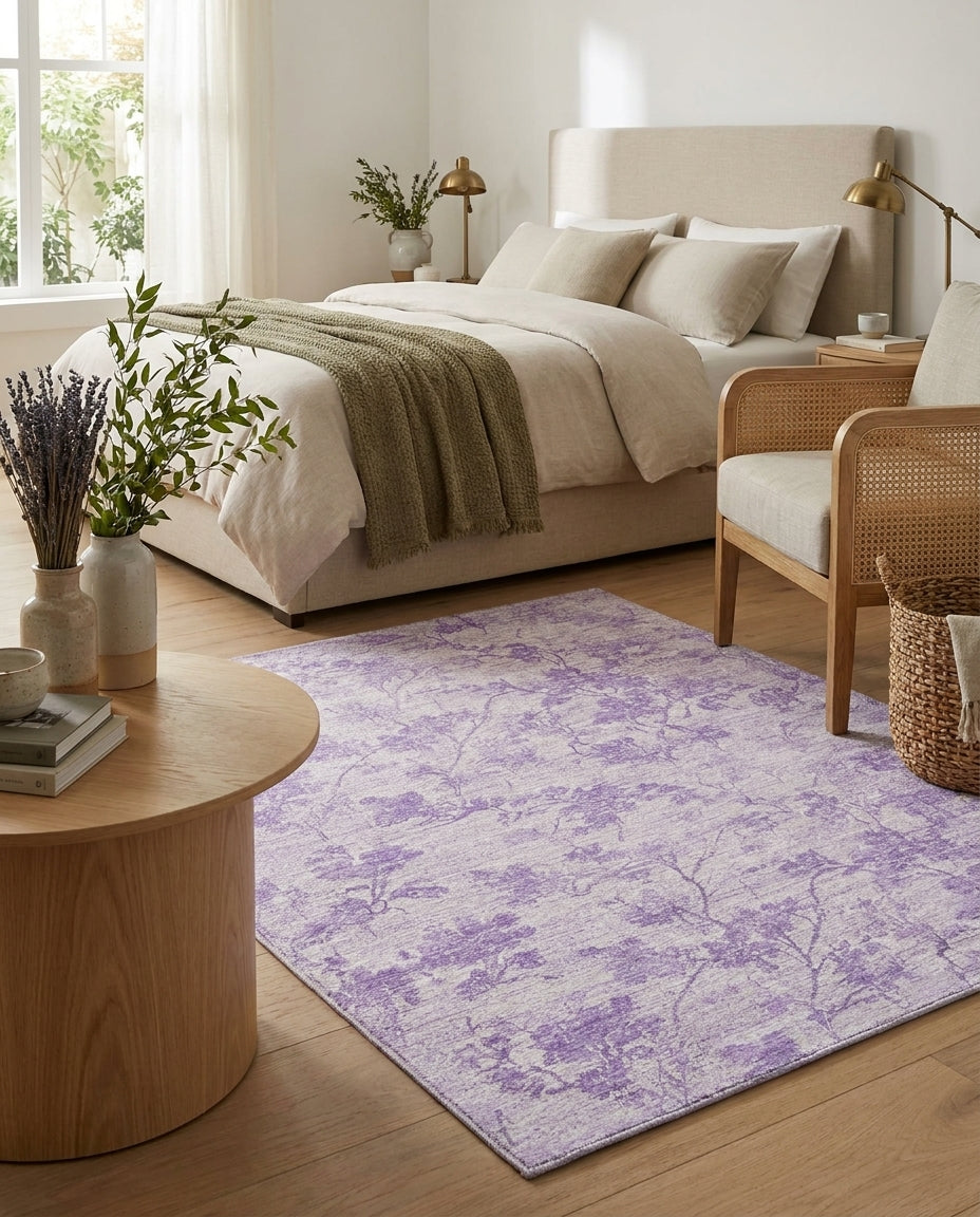 Faded Lavender Distressed Floral Rug