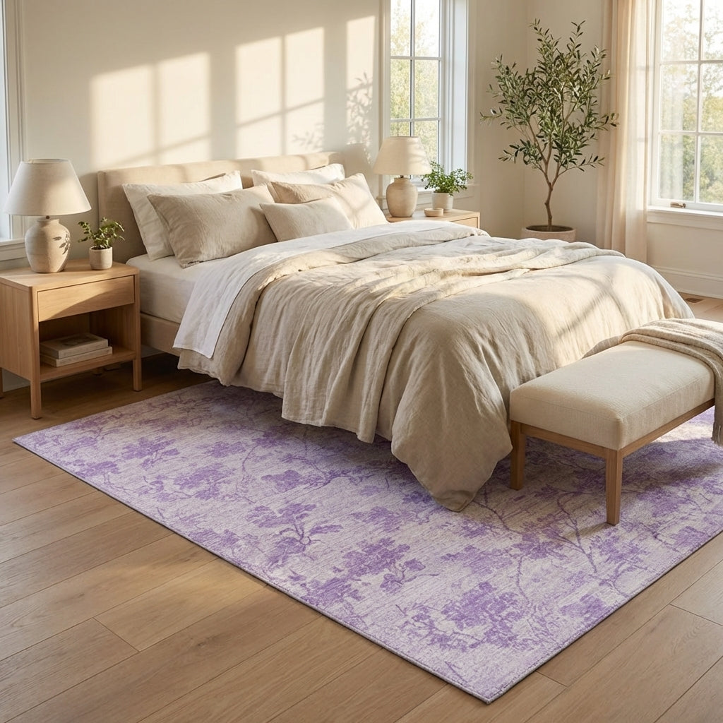Faded Lavender Distressed Floral Rug