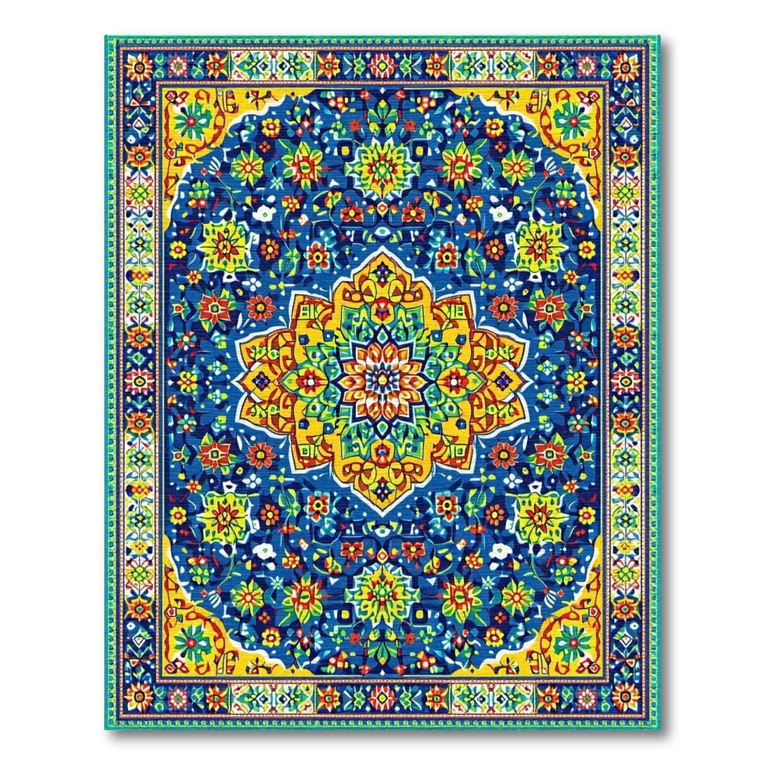 Lively Blue Floral Medallion Rug(Blue)