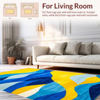 Vibrant Blue Yellow Layered Waves Rug