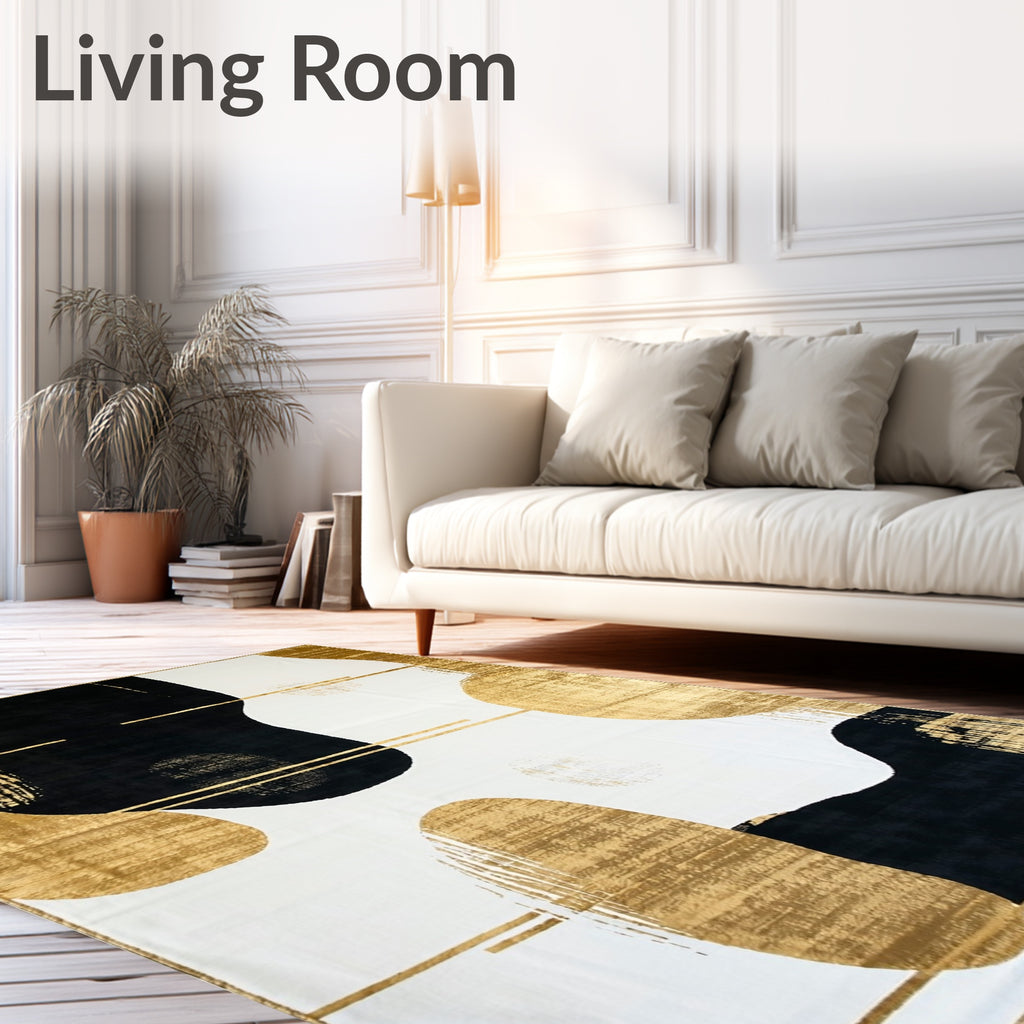 Abstract Splatter Gold And Black Rug
