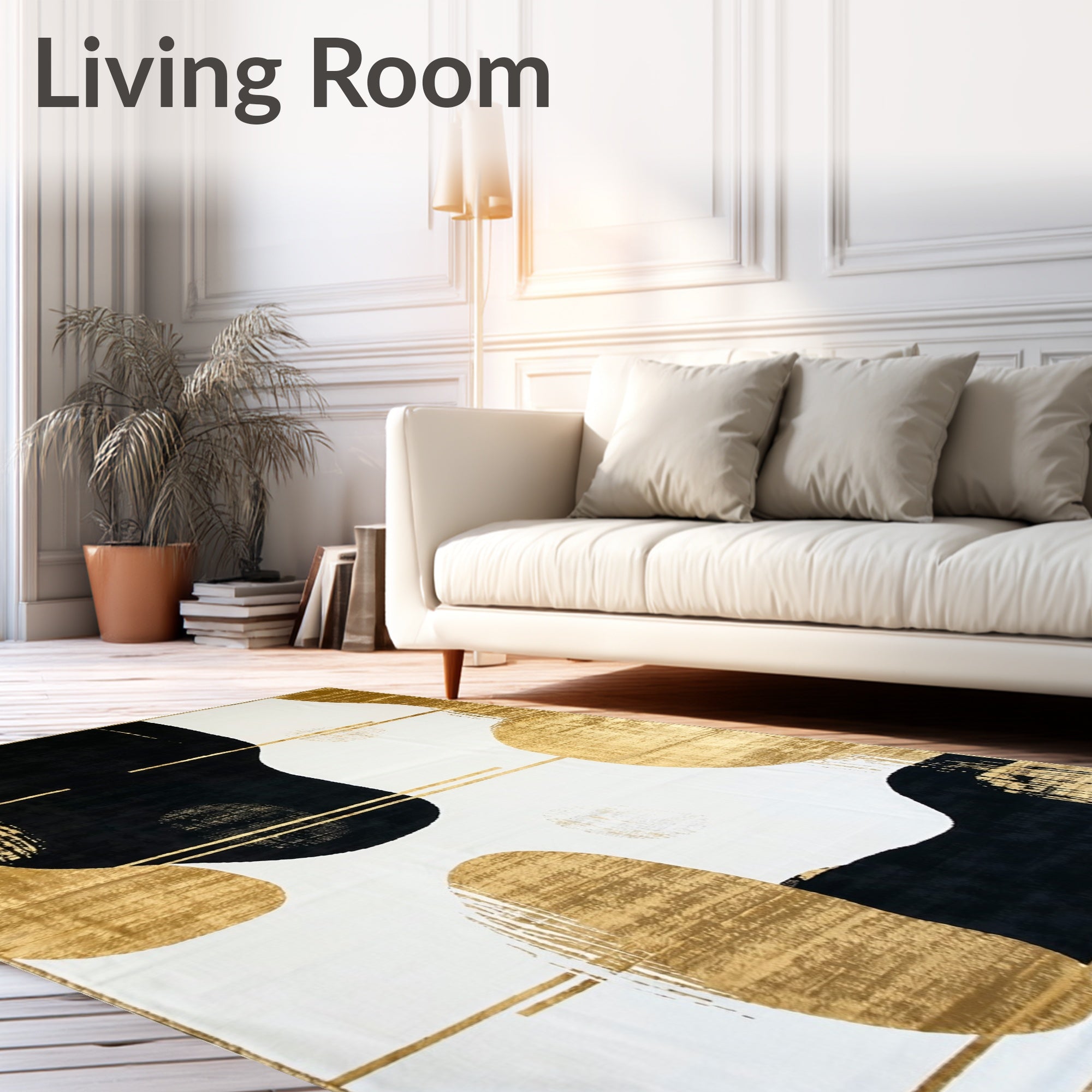Abstract Splatter Gold And Black Rug