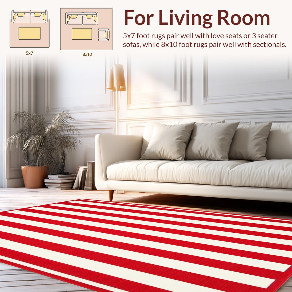Bold Crimson and White Striped Rug