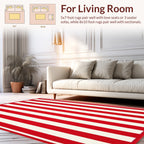 Bold Crimson and White Striped Rug