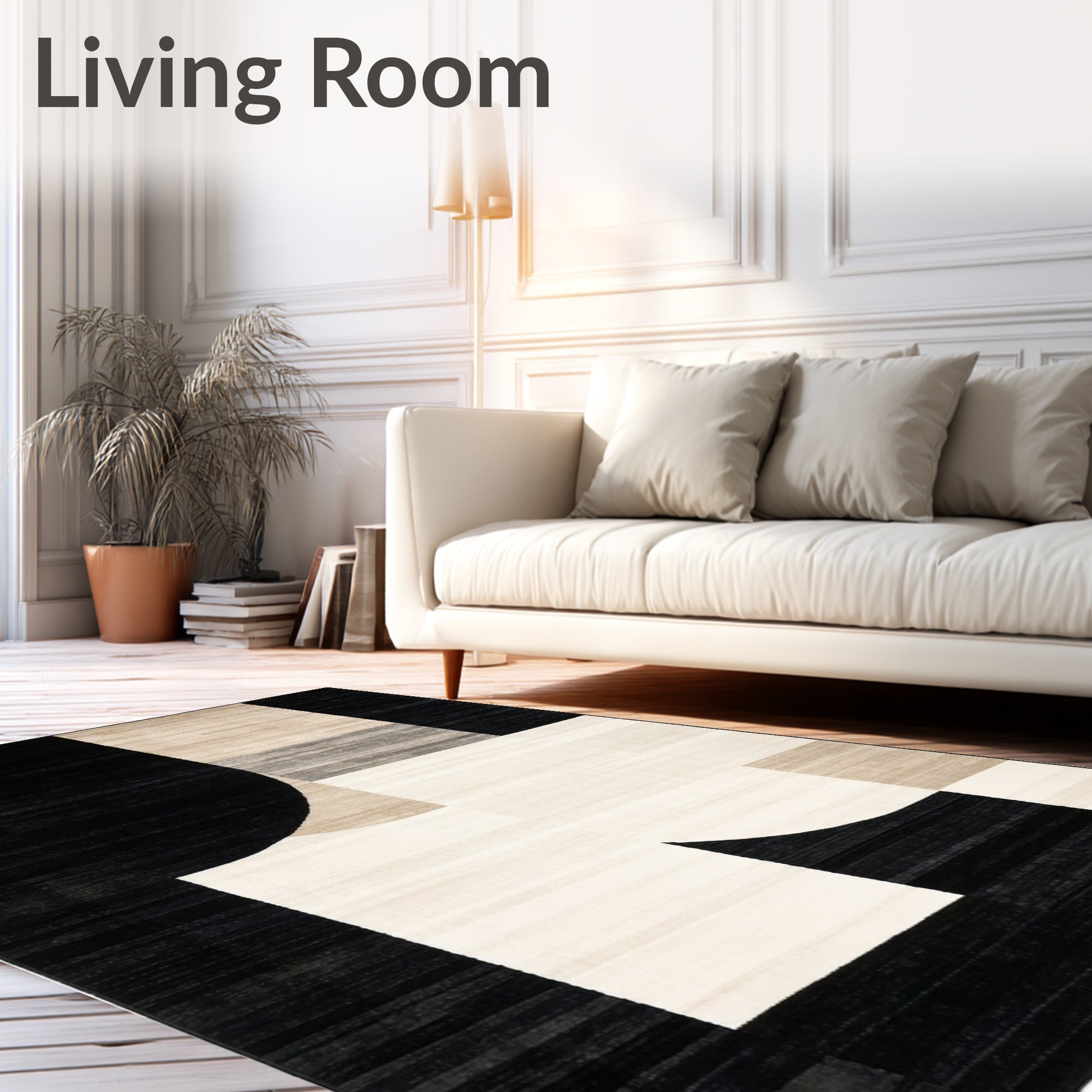 Modern Black White Geometric Abstract Rug