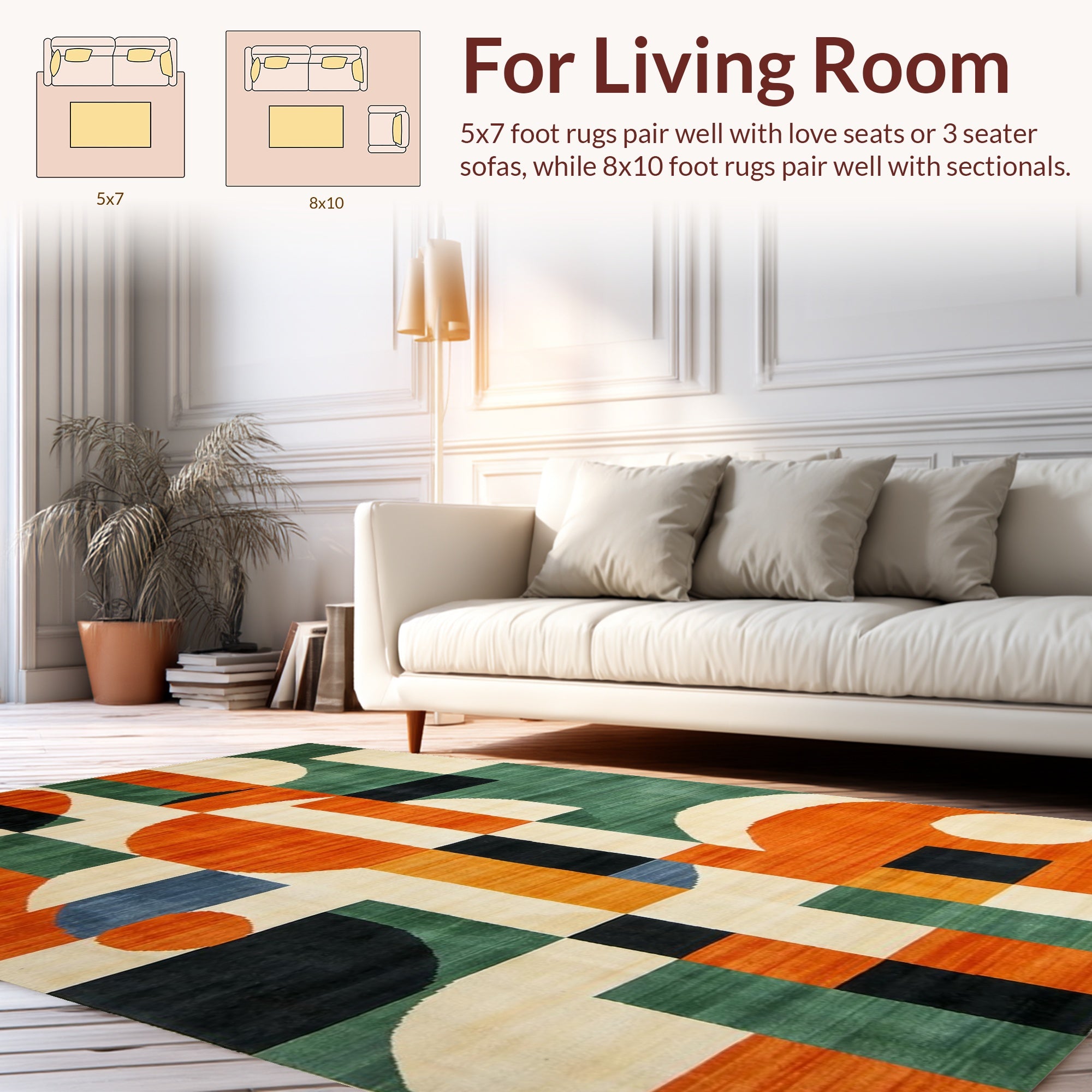 Vibrant Orange Green Geometric Rug