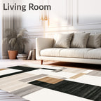 Abstract Tan Gray Black Blocks Rug