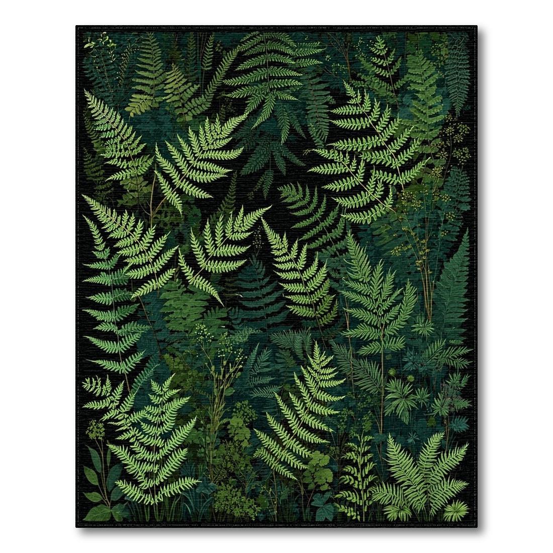 Lush Green Fern Pattern Rug(Green)