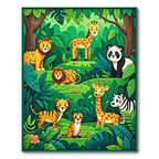 Lush Green Jungle Animal Playful Rug(Green)