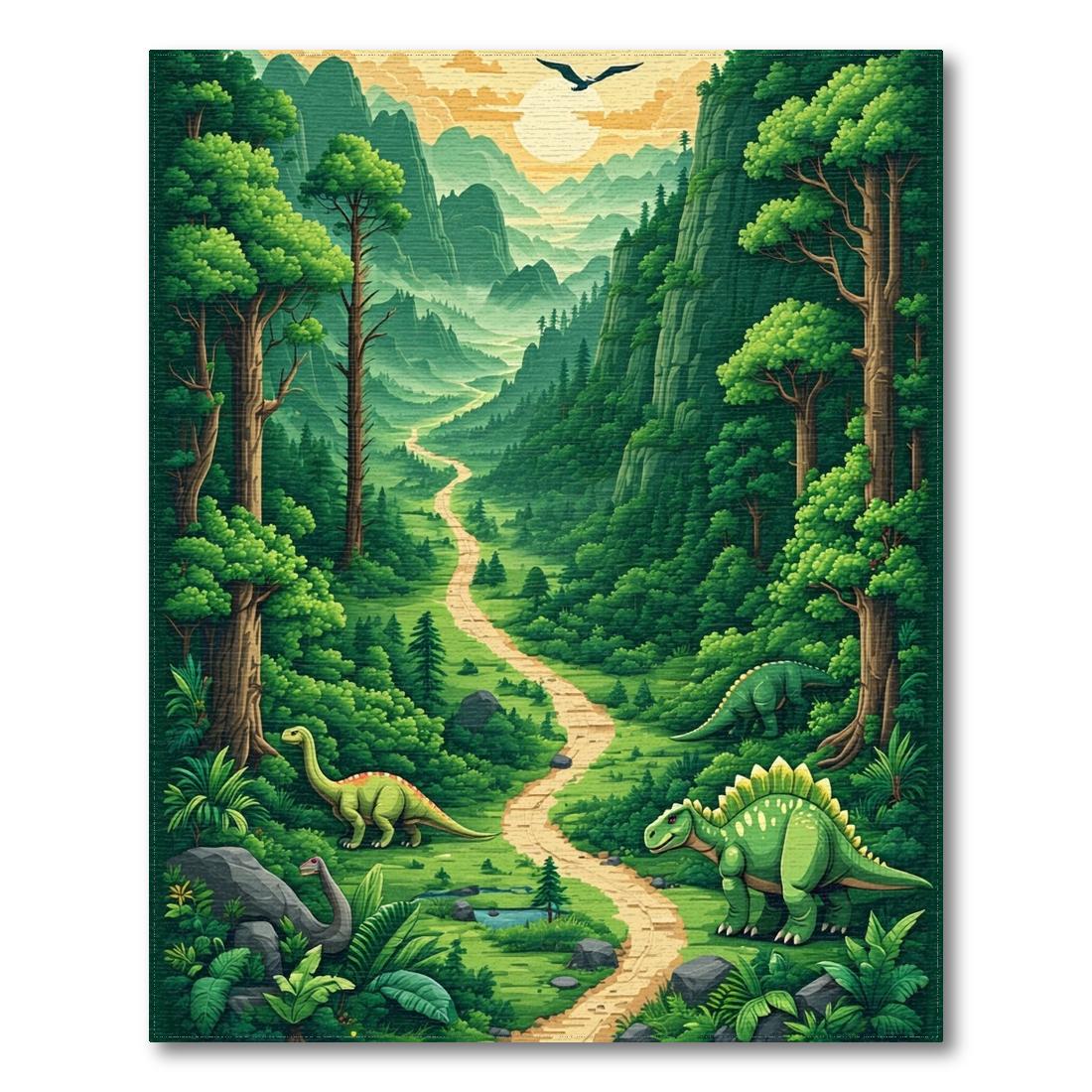 Lush Green Prehistoric Adventure Rug(Green)