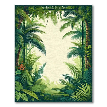 Lush Green Tropical Foliage Frame Rug(Green)