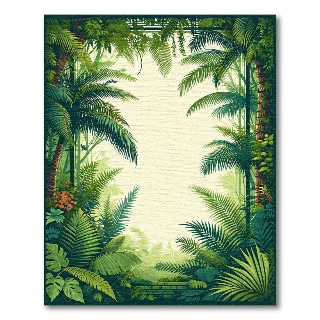 Lush Green Tropical Foliage Frame Rug(Green)