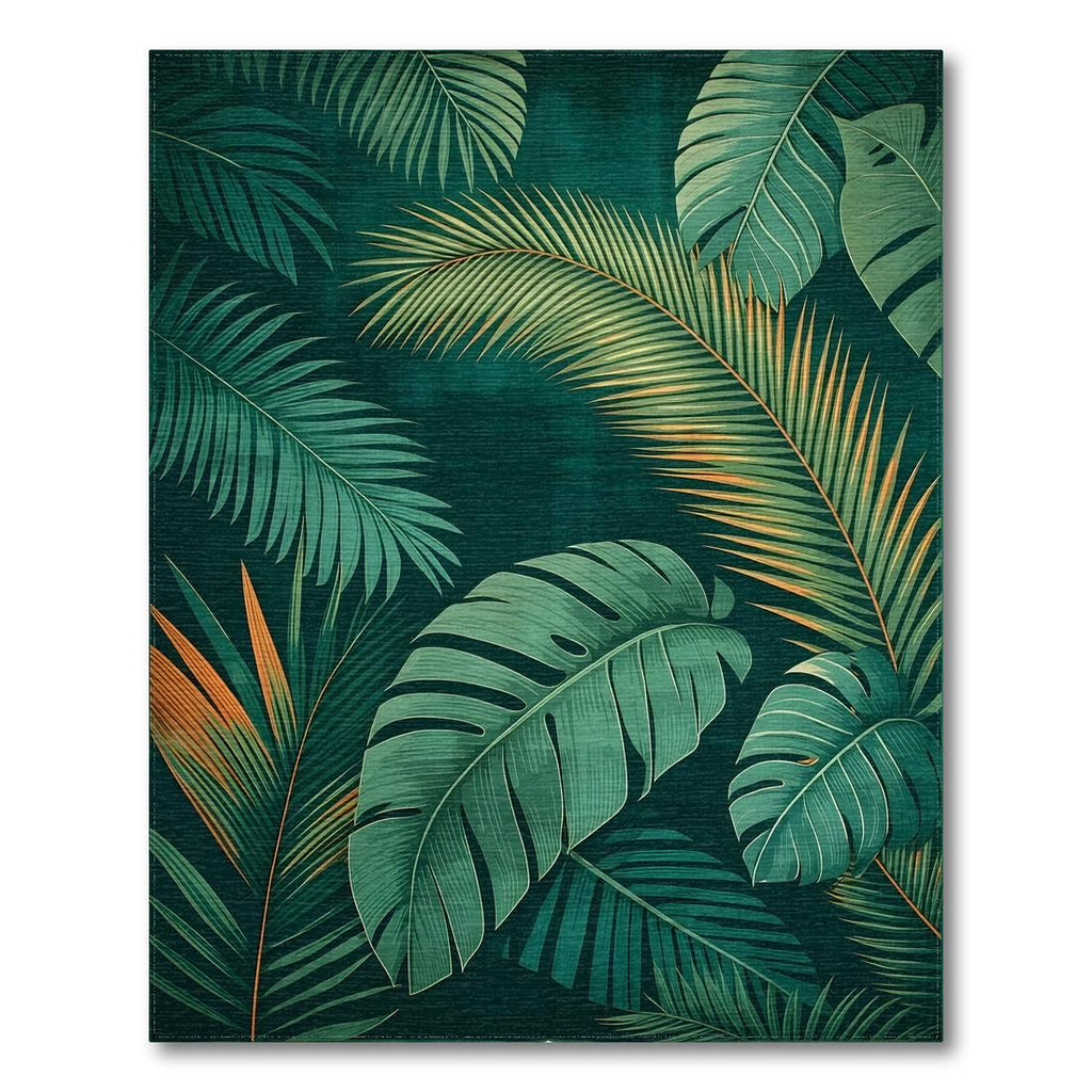 Lush Teal Tropical Leaves Rug(Green)