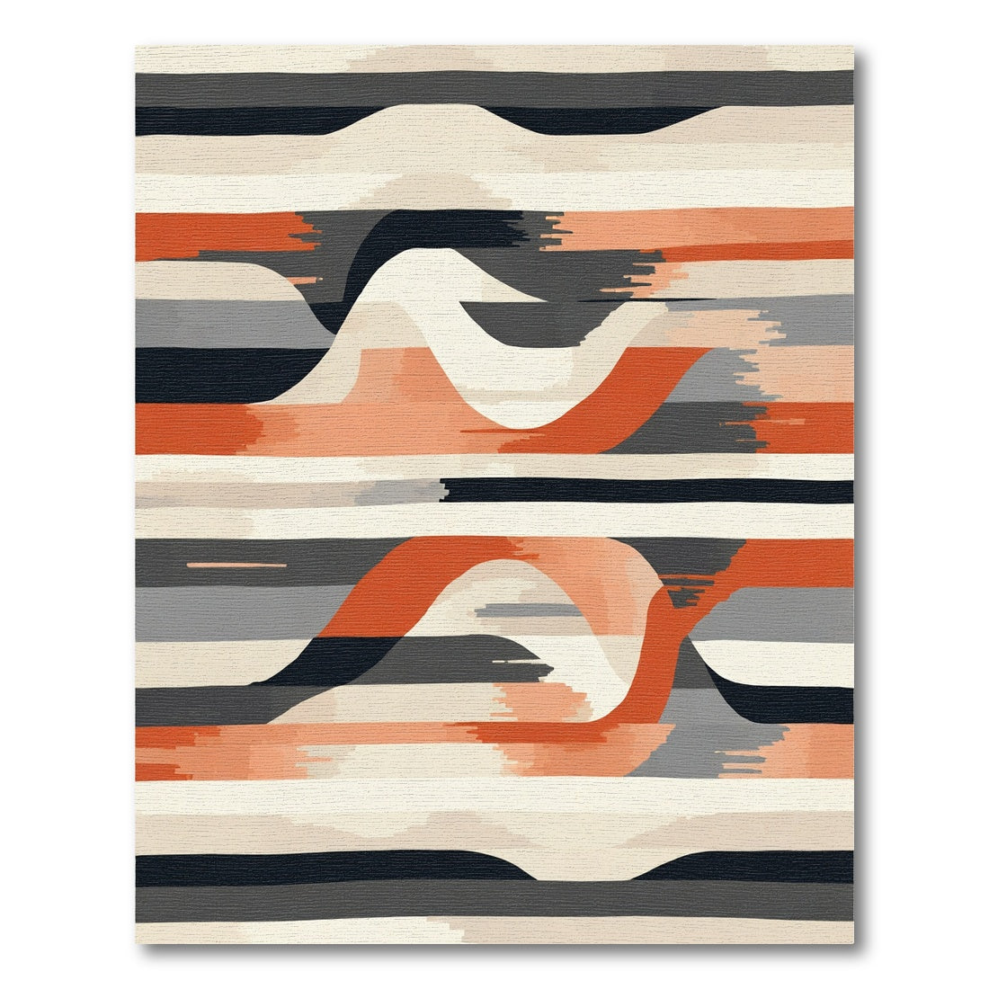 Coral Gray Abstract Wavy Stripes Rug
