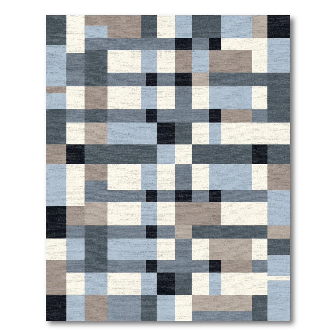 Gray Blue Tan Geometric Blocks Rug