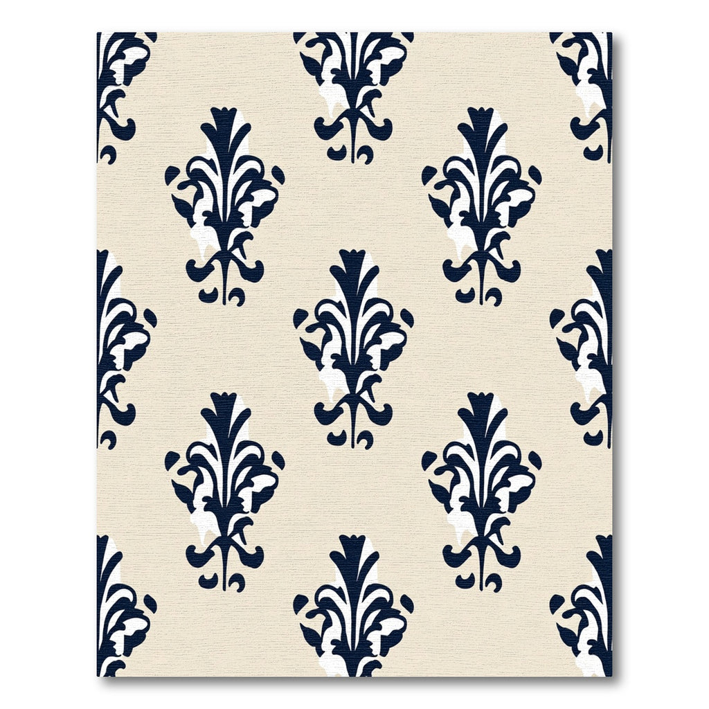 Dark Blue Damask Floral Crest Rug