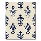 Dark Blue Damask Floral Crest Rug