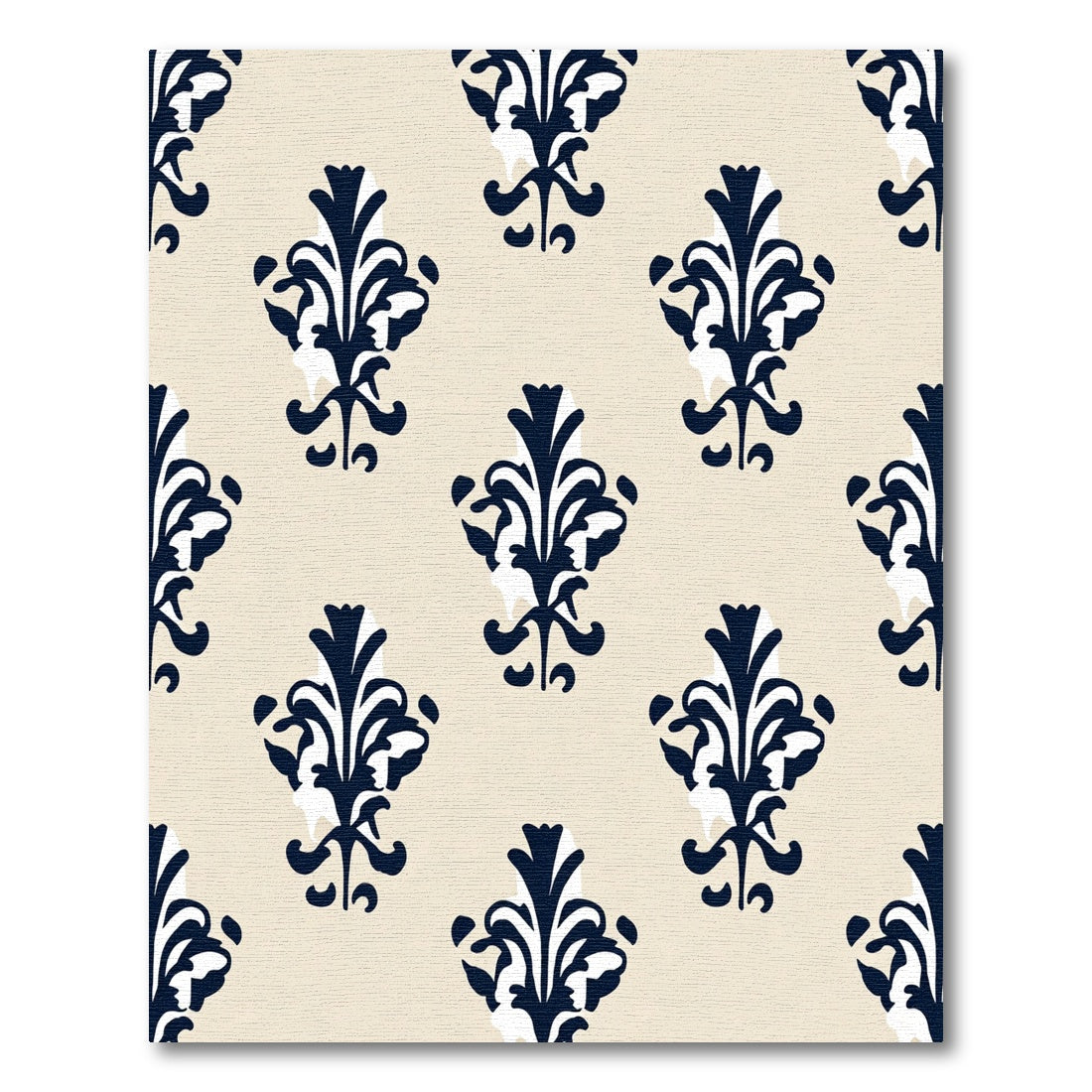 Dark Blue Damask Floral Crest Rug