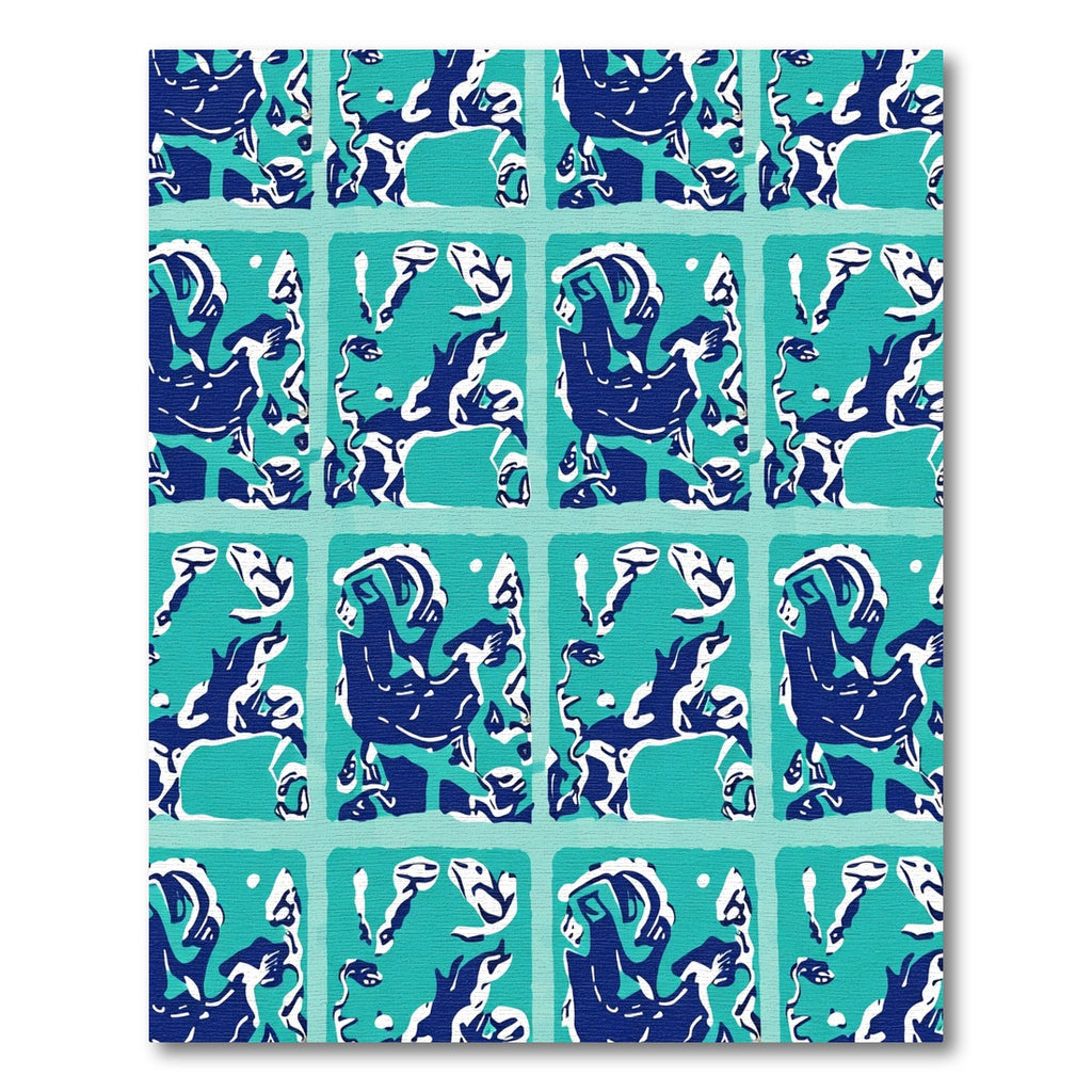 Bold Blue White Teal Animal Tile Rug