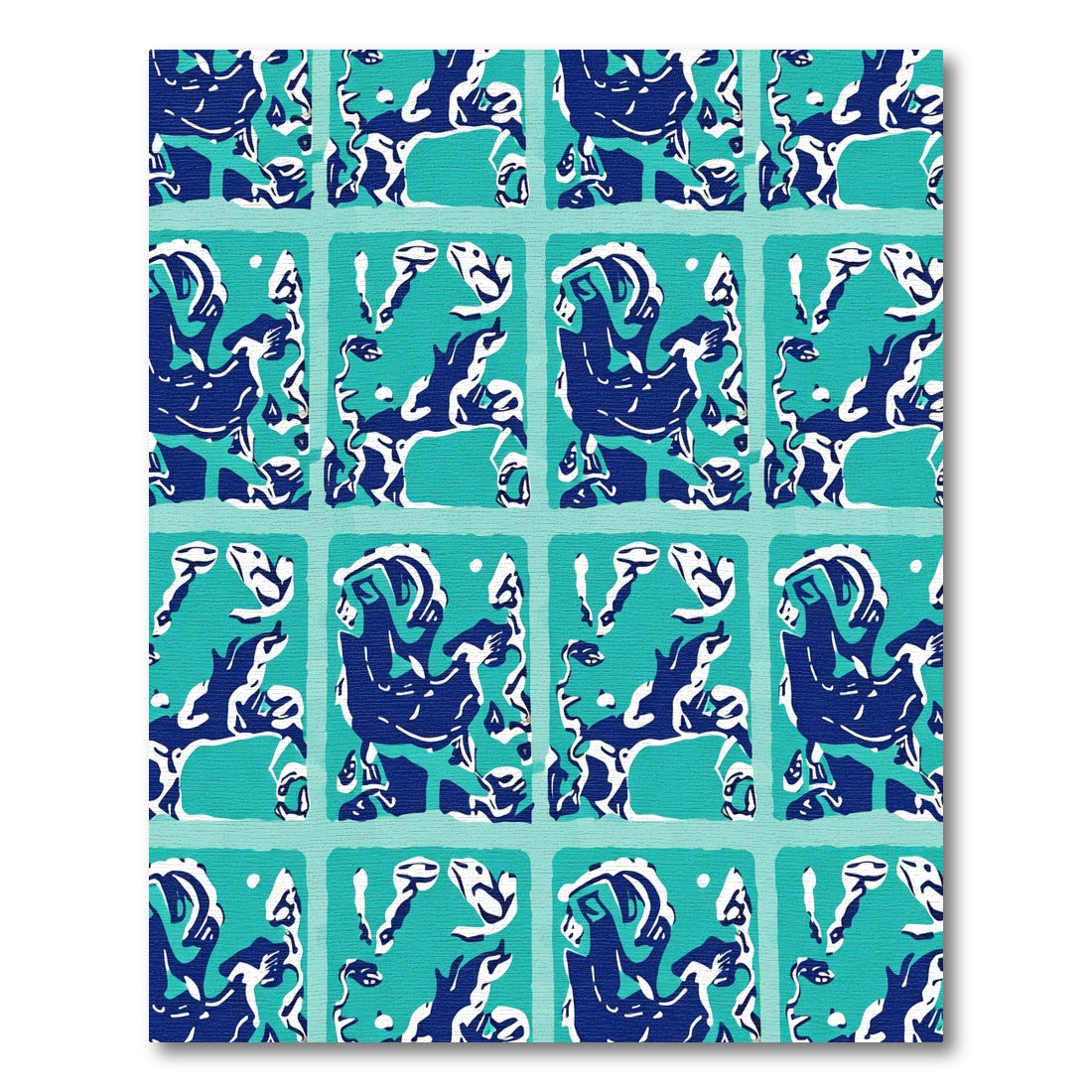 Bold Blue White Teal Animal Tile Rug