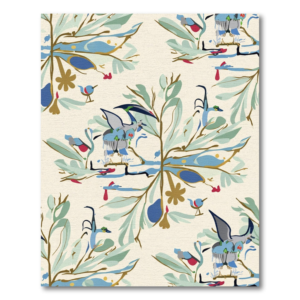 Whimsical Blue Bird Foliage Arrangement Rug