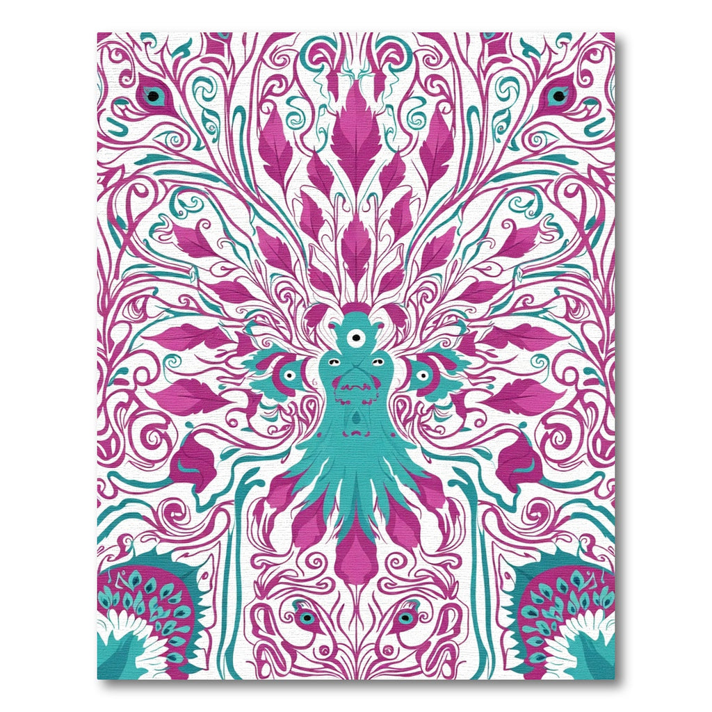 Teal Magenta Whimsical Peacock Swirl Rug