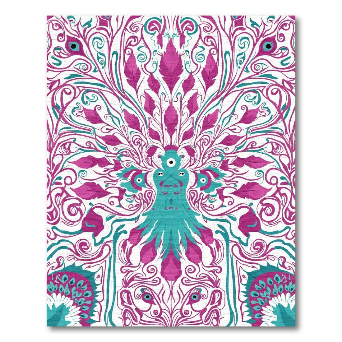 Teal Magenta Whimsical Peacock Swirl Rug
