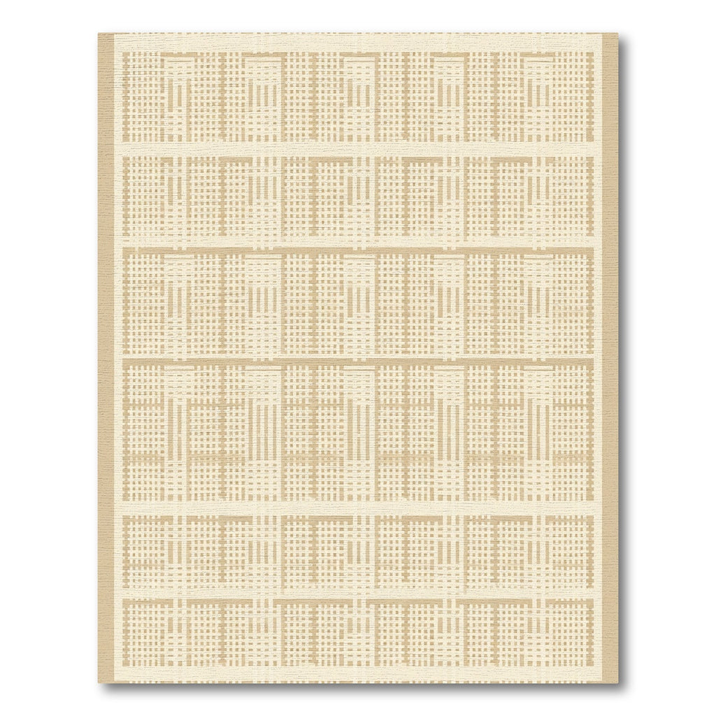 Neutral Beige Woven Geometric Grid Rug