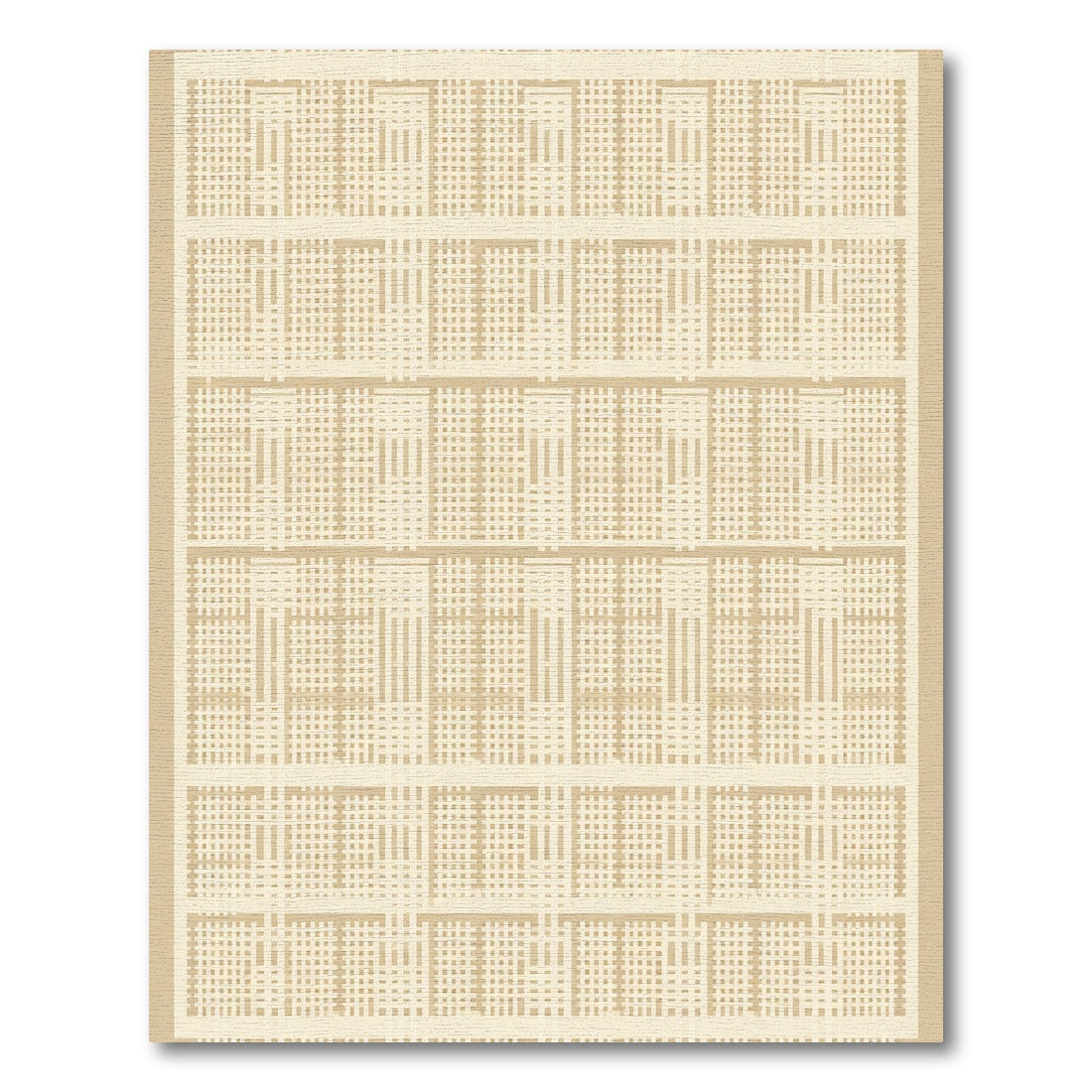 Neutral Beige Woven Geometric Grid Rug