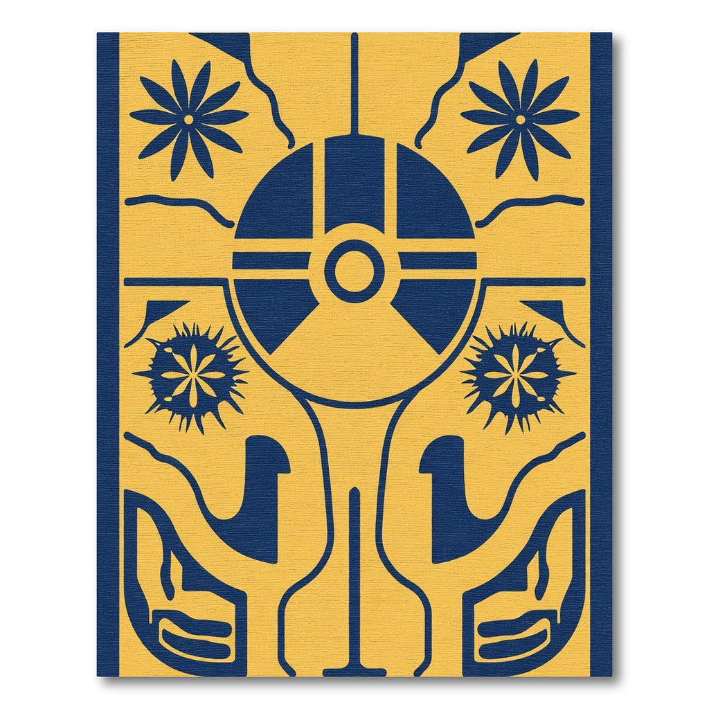 Bold Navy Yellow Floral Sunburst Rug