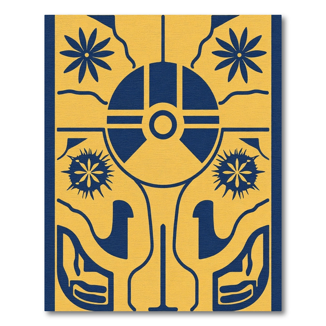 Bold Navy Yellow Floral Sunburst Rug