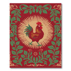 Crimson Rooster with Green Foliage Border Rug