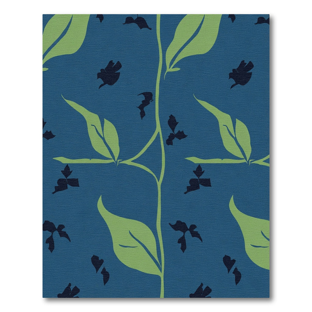Navy Blue Vine Silhouette Leaf Rug