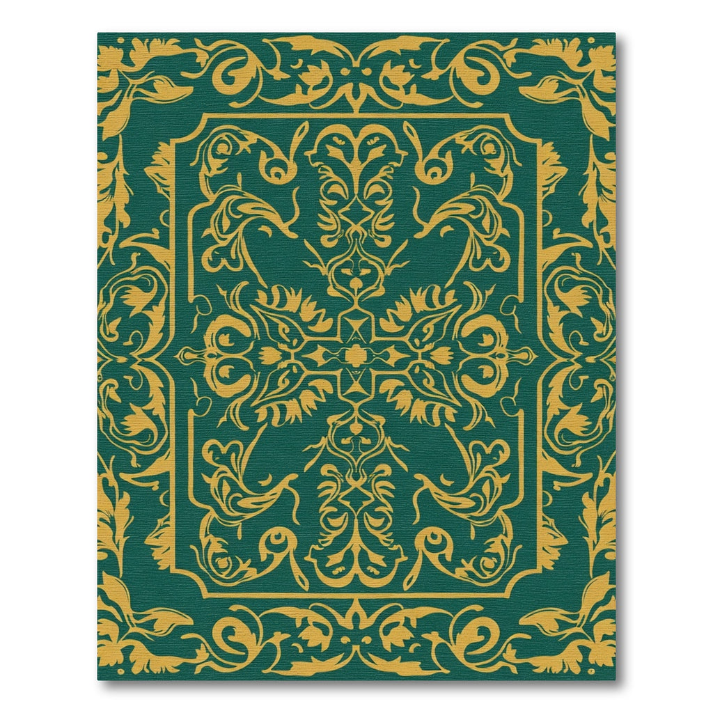 Emerald Gold Ornate Scroll Rug