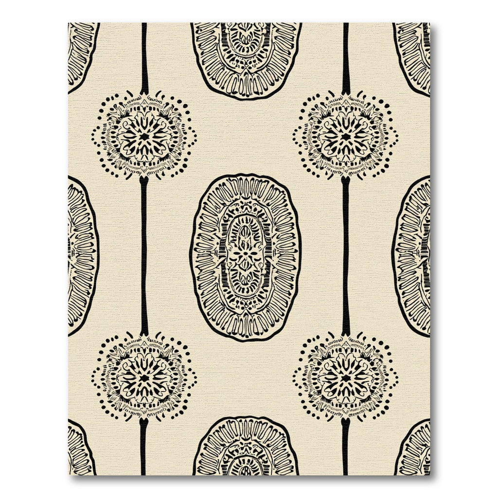 Cream Black Oval Medallion Mandala Rug