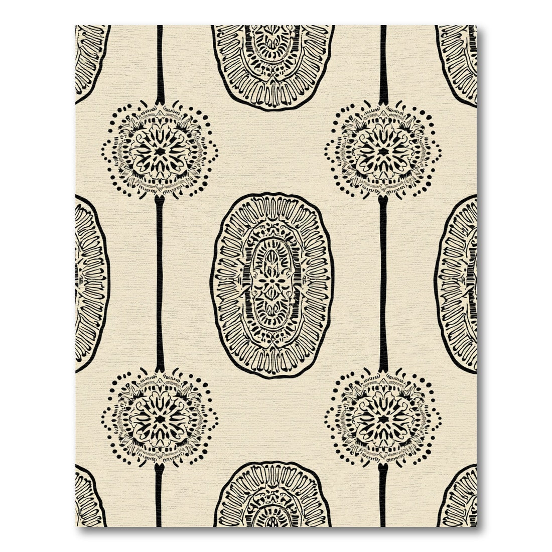 Cream Black Oval Medallion Mandala Rug