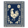 Navy Cream Rooster Floral Border Rug